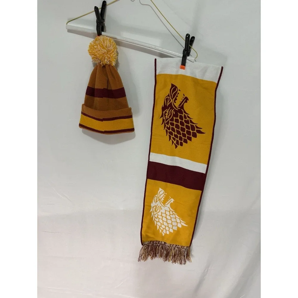 Knit Wit House Stark Sigil Gryffindor Colors Knit Hat and Scarf Set Multicolor